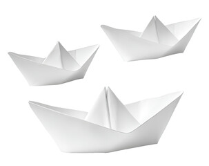 Three simple, white origami boats arranged in a loose group