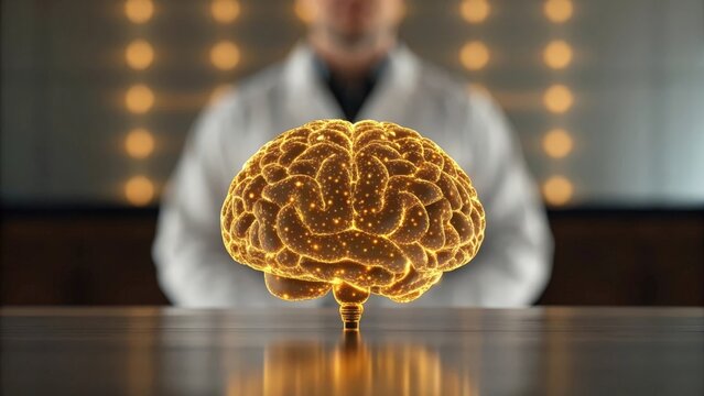 Golden AI Brain Representing Digital Technology Development