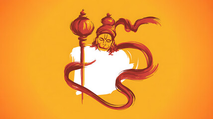 Stylized illustration of a mythical figure with a staff and flowing hair against an orange background