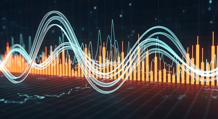 Abstract Financial Data Visualization Digital Bar Chart and Waveform Analysis Background