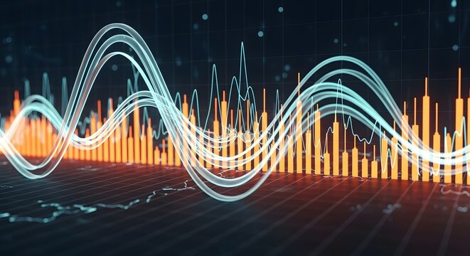 Abstract Financial Data Visualization Digital Bar Chart and Waveform Analysis Background
