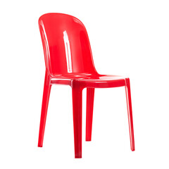 Red plastic chair isolated on transparent background for modern interior design