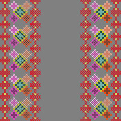 cross stitch ethnic embroidery needlework abstract artwork seamless geometric pattern printed background fabric wallpaper handdrawn line colorful template fashion element