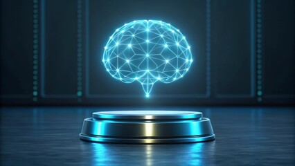 Holographic Brain Displayed on a Metallic Pedestal