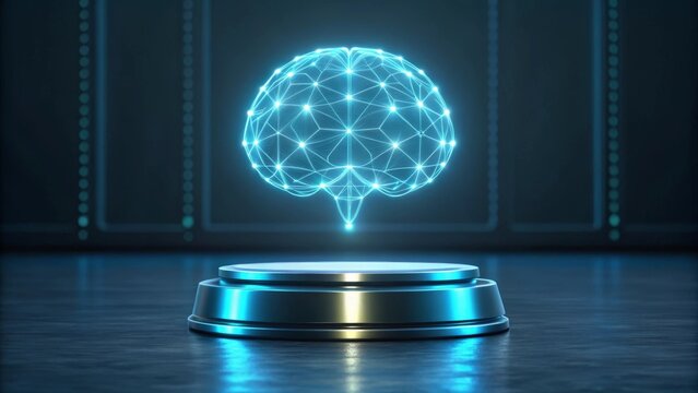 Holographic Brain Displayed on a Metallic Pedestal