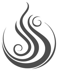 Abstract circular symbol with flowing wavy lines. Stylized vector icon for fire, steam, or water element.