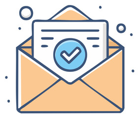 Confirmed email notification success message in open envelope illustration