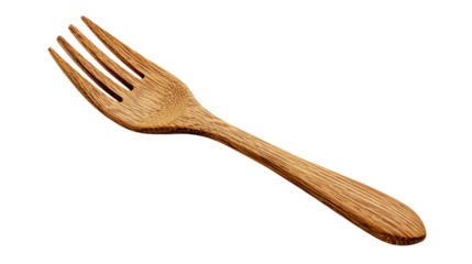 Wooden fork isolated on transparent background, a rustic and natural kitchen utensil