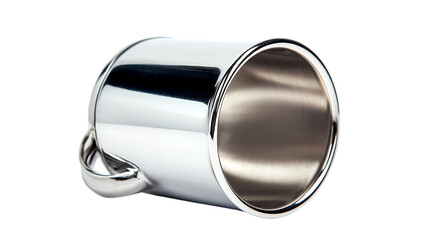 Shiny metal mug isolated on transparent background for drinking coffee or tea