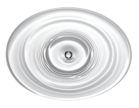 Top-Down View of Concentric Water Ripples with Realistic Reflections, Isolated on Transparent Background