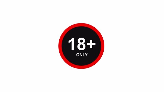 Minimal 18+ adults only warning badge with bold red circle and dark background, ideal for content age restriction overlays and safety compliance. 4K video