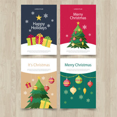 Christmas Poster and Greeting Card Set with Christmas Trees, Gifts, and Ornaments