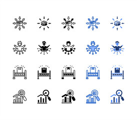 Differentiation, Influence, Barriers, Trends multiple style icon set.