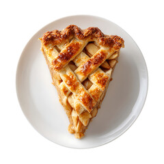 A slice of apple pie on a plate isolated on transparent background, delicious dessert