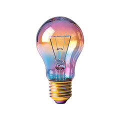 Colorful light bulb with rainbow hues isolated on transparent background