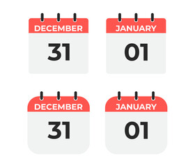 This icon displays December 31 and January 1 calendar pages, symbolizing the New Year's Eve to New Year's Day transition.