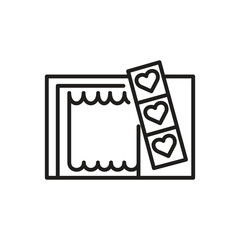 A rectangular frame has a scalloped edge on its bottom and left sides and three heartshaped elements