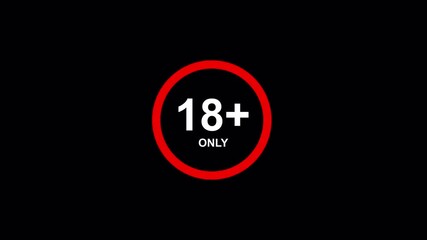 Animated 18+ age restriction badge with red circular loading progress. Clean style for content warning, age verification, or adult access screens. 4K video