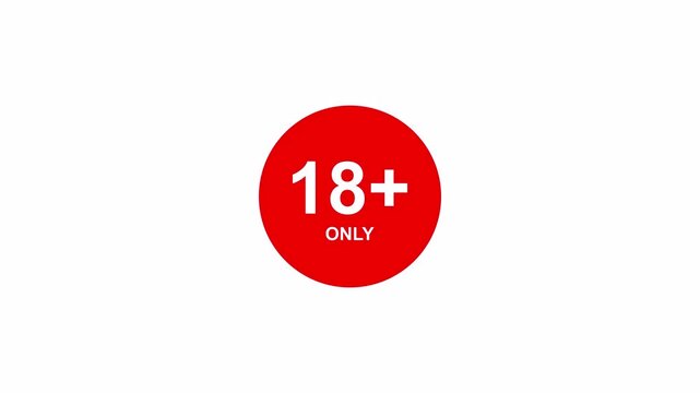 Animated 18+ age restriction warning badge with flashing red circle and text, ideal for content age verification screens and mature access prompts. 4K video