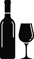 Wine bottle and glass vector illustration, black silhouette icon for bar, restaurant, winery, alcohol, beverage, celebration, minimalist, elegant, and modern design artwork
