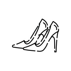Black line art depicts two highheeled shoes The shoes are positioned sidebyside one slightly behind the other