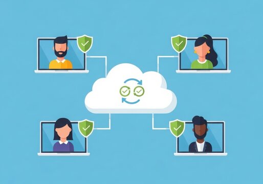Flat design cloud computing concept connecting diverse people securely