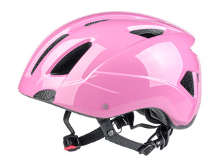 Fototapeta premium Angled Side View of Pink Bicycle Helmet, Active Lifestyle Protective Gear, Isolated on Transparent Background