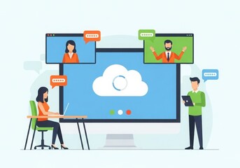 Modern digital collaboration with cloud technology and video conferencing scenes