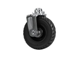 Front View of Industrial Swivel Caster Wheel with Plate Mount, Heavy-Duty Black Polyurethane, Isolated on Transparent Background