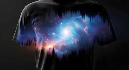 Black T Shirt Mockup Featuring Vibrant Spiral Galaxy Print Design