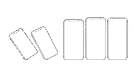 Outline of modern smartphones isolated on transparent background