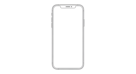 Black smartphone with blank screen isolated on transparent background