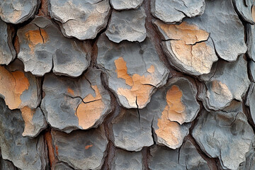 Pine tree bark with flaky, scaly plates forming unique patterns