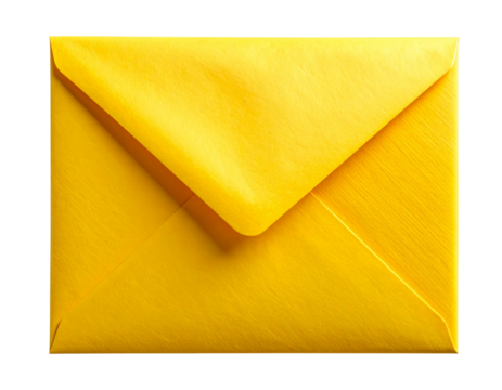Front View of Closed Yellow Envelope with Flap, Isolated on Transparent Background