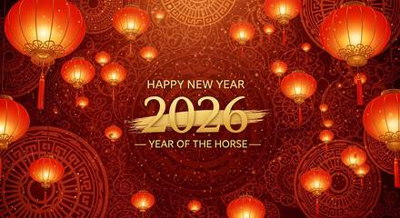 Happy new year 2026 year of the horse chinese new year celebration with lanterns