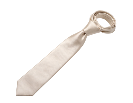 Perfectly Knotted Champagne Silk Tie in Windsor Knot, Front View Centered Composition, Isolated on Transparent Background