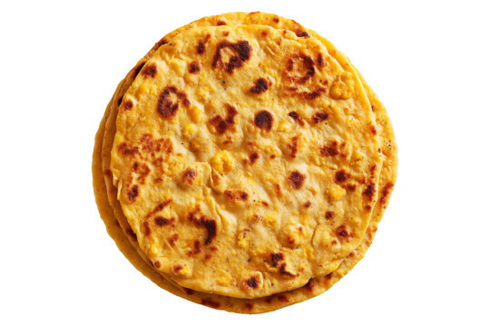 Chickpea flatbread with crispy golden brown texture isolated on white transparent background. Concept of traditional Argentina Faina food