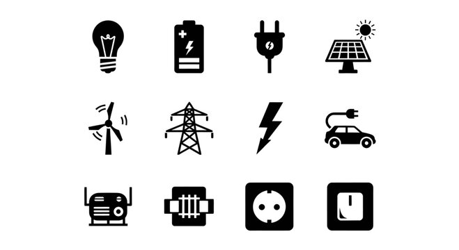 Renewable energy icons isolated on white background for sustainable power and environment