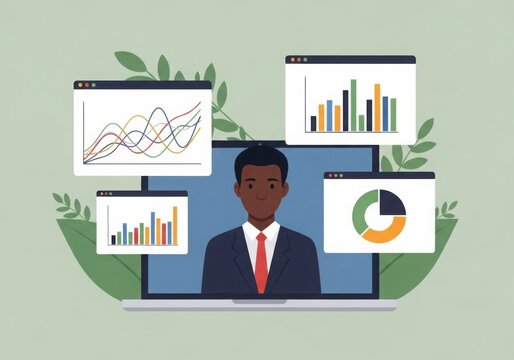 Professional black man analyzing financial charts and graphs in a modern office setting