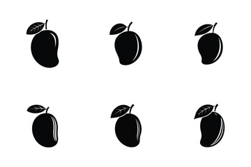 Silhouette mango fruits isolated on white background in different positions