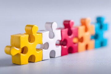 teamwork concept with puzzle pieces connecting together, business success symbol, clean background