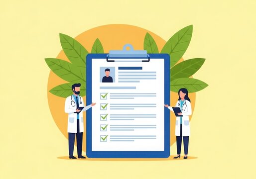 Two doctors presenting a medical chart with health information and leafy greens - Powered by Adobe