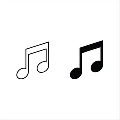Musical Note Icon Set: Two stylized musical notes, one outlined and the other filled, stand out in sharp relief. This image showcases clarity, versatility for diverse design applications. 
