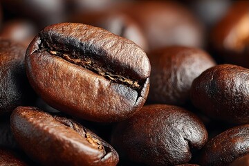 Coffee beans, emphasizing detail, texture, and sensory appeal.