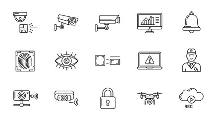 Hand drawn security system icons isolated on white background for website and mobile app