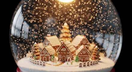 Magical Gingerbread Village Snow Globe with Warm Interior Light for Christmas Holiday Season