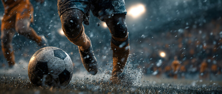 banner of soccer game players fighting for football