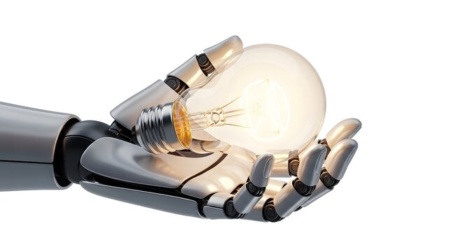 Robotic Hand Holding a Glowing Light Bulb Artificial Intelligence