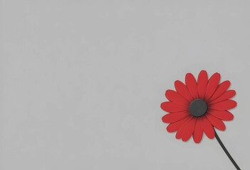 Minimalist Red Flower Graphic Design On Gray Background With Copy Space