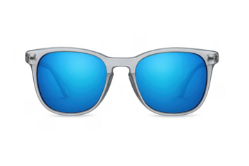 Fashionable sunglasses with blue lenses and transparent frame